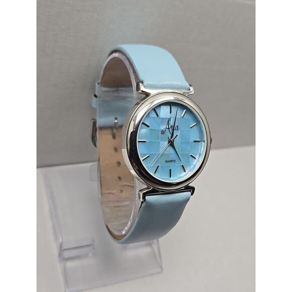 Aria Sterling Silver Watch Blue MOP Mosaic Dial Japanese Quartz New Battery - Picture 3 of 12